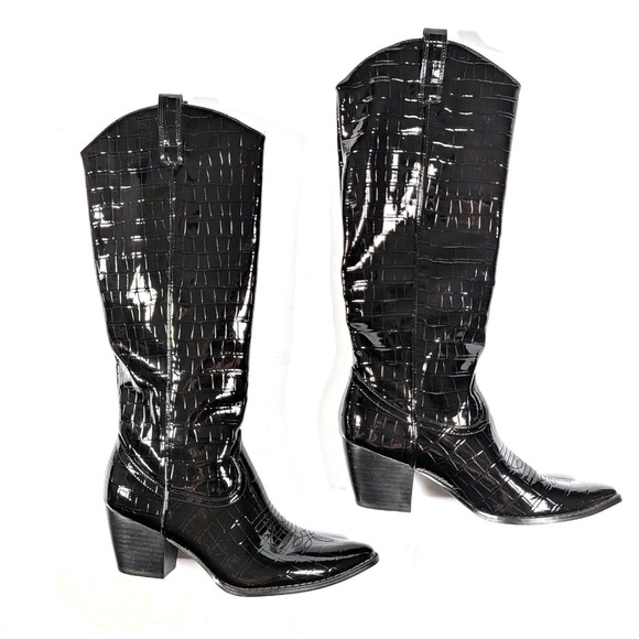 Coconuts by Matisse Shoes - Coconuts by Matisse Jax Black Croc Embossed Western Cowboy Boots Size 7.5M‎